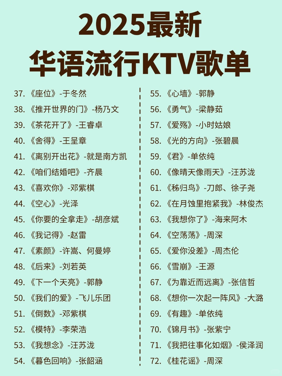 码住!2025最新华语流行KTV歌单!