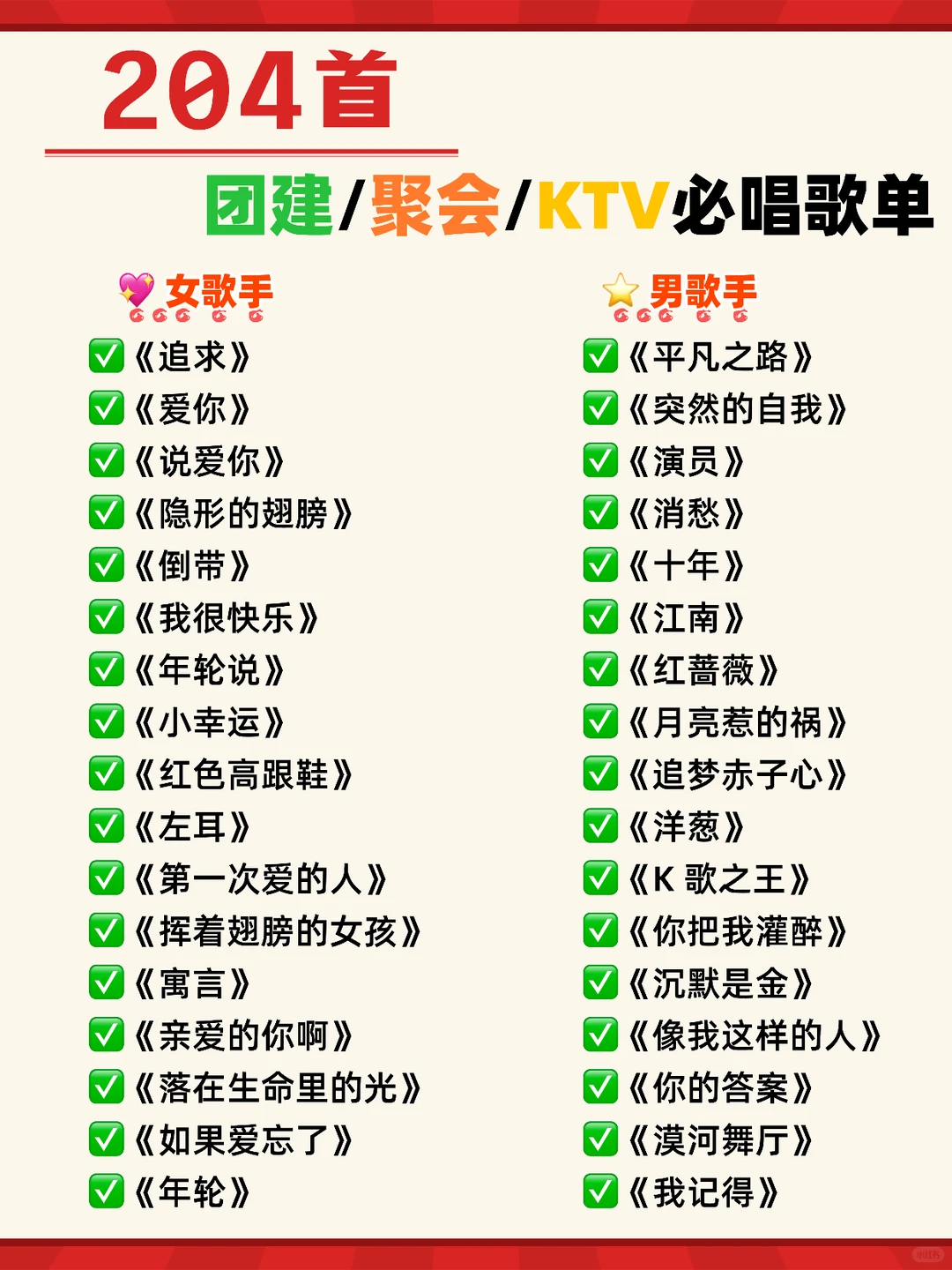 204 首万能歌单🔥团建聚会不歌荒🎤