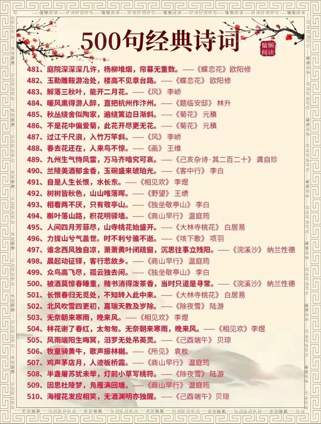 中国500句经典诗句你都认识吗?