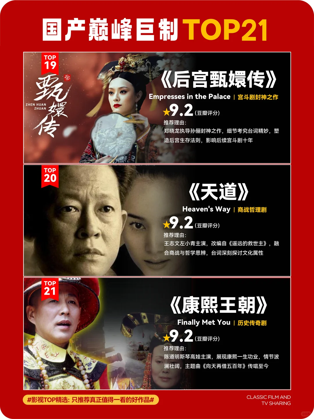 剧荒终结者!国产剧巅峰TOP21🏆此生必看