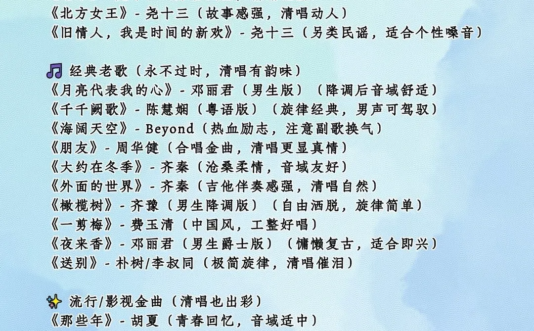 50首适合男生清唱的歌，点点关注不迷路