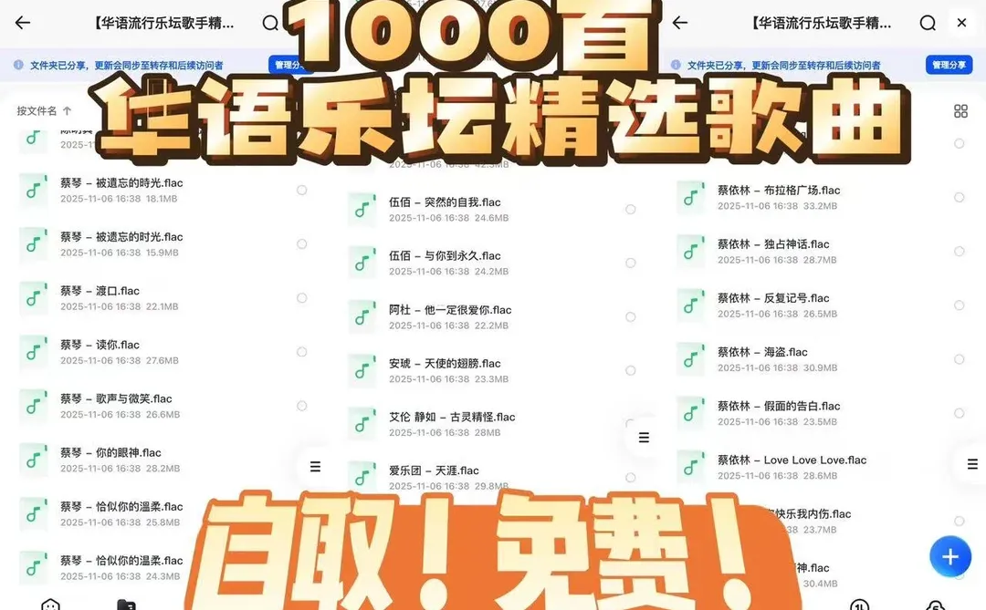 1000首华语乐坛精选歌曲！免费自取！