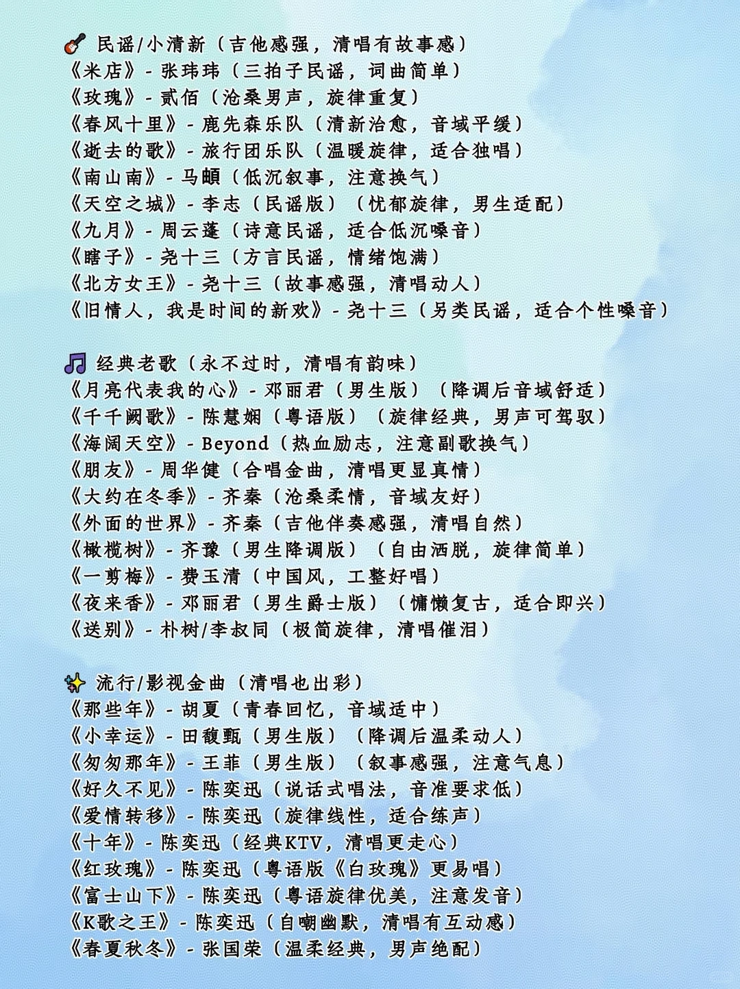 50首适合男生清唱的歌,点点关注不迷路