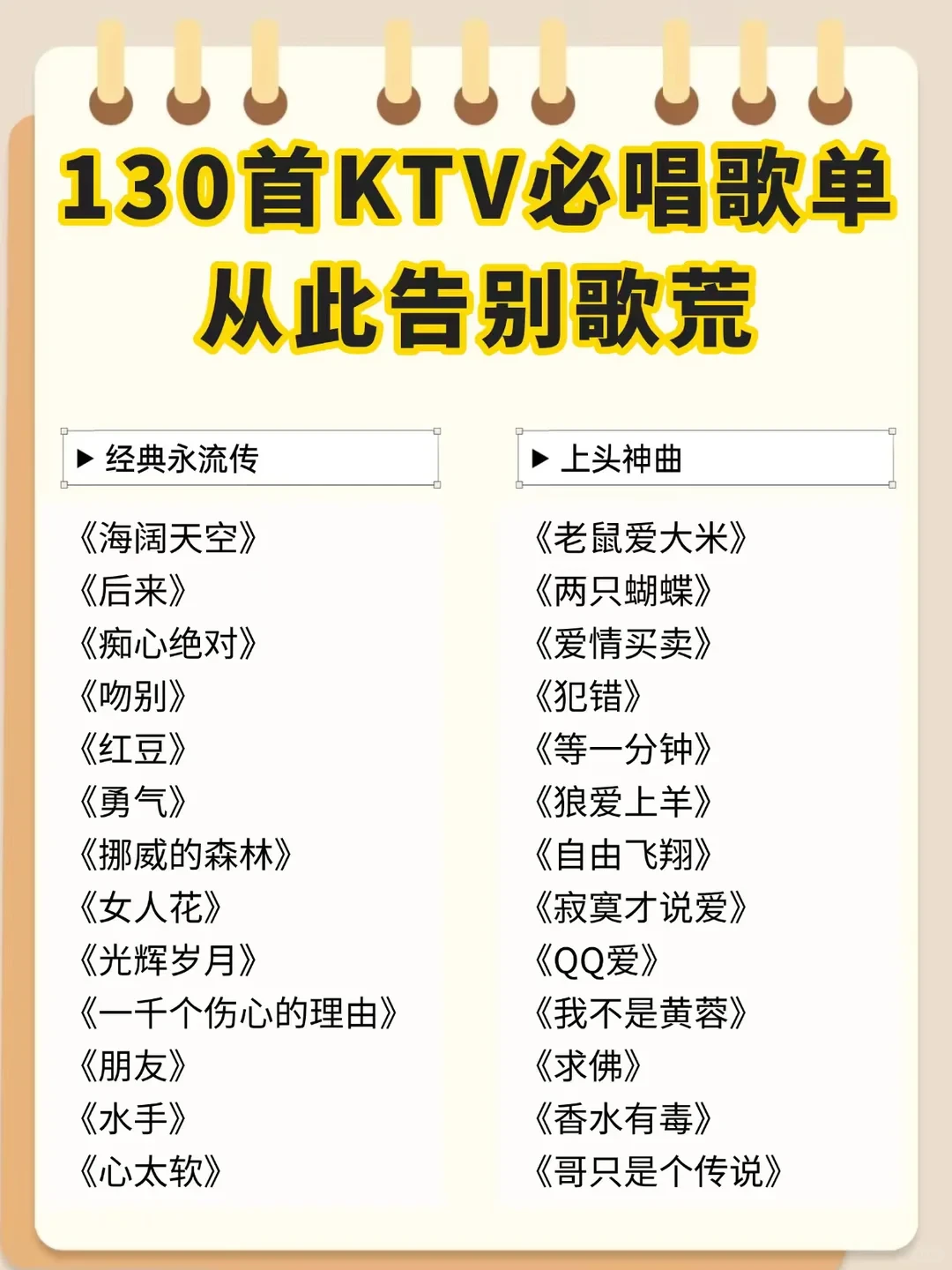 130首KTV必唱歌单~