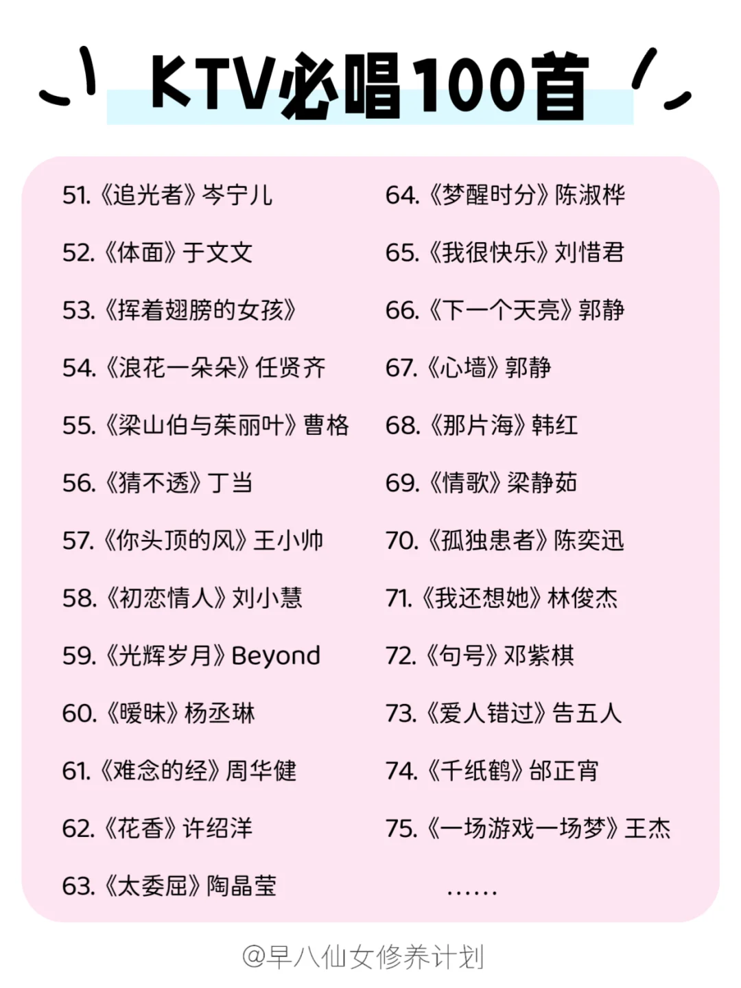 ✨一个人去KTV唱的100首歌，你唱过几首？