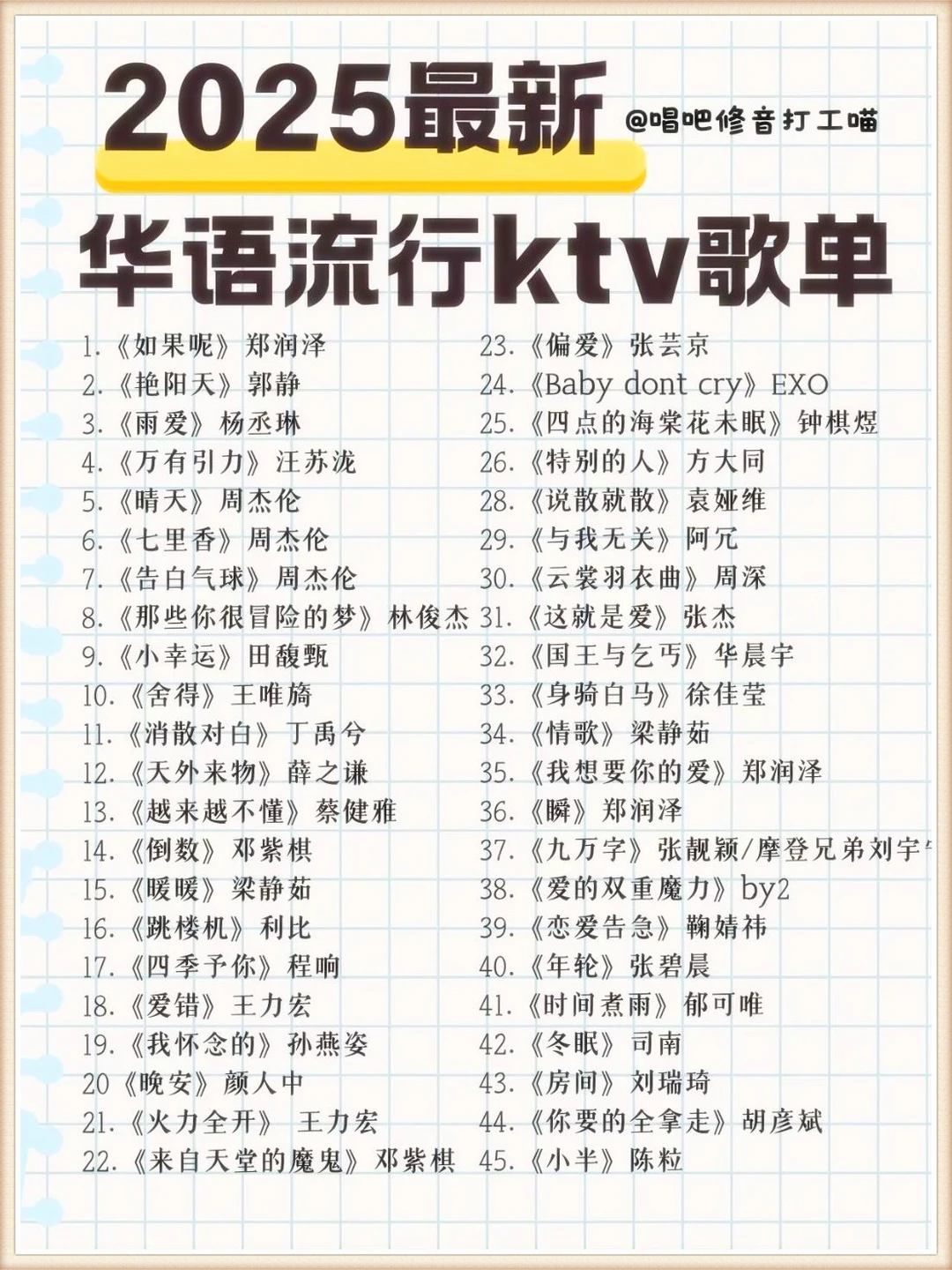 KTV 必唱🎤五音不全也能秒变麦霸歌单