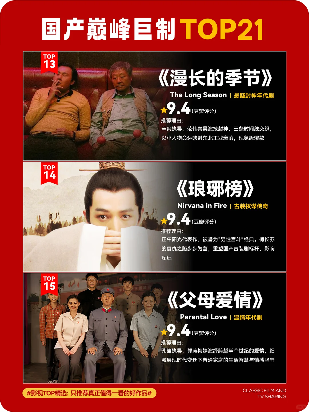 剧荒终结者!国产剧巅峰TOP21🏆此生必看