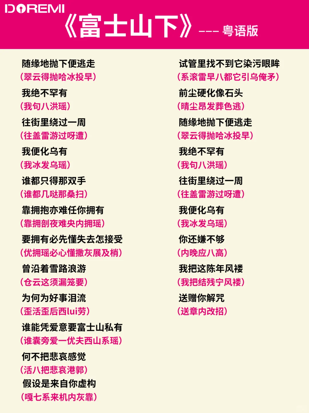 《富士山下》粤语谐音版！让粤语不再烫嘴！