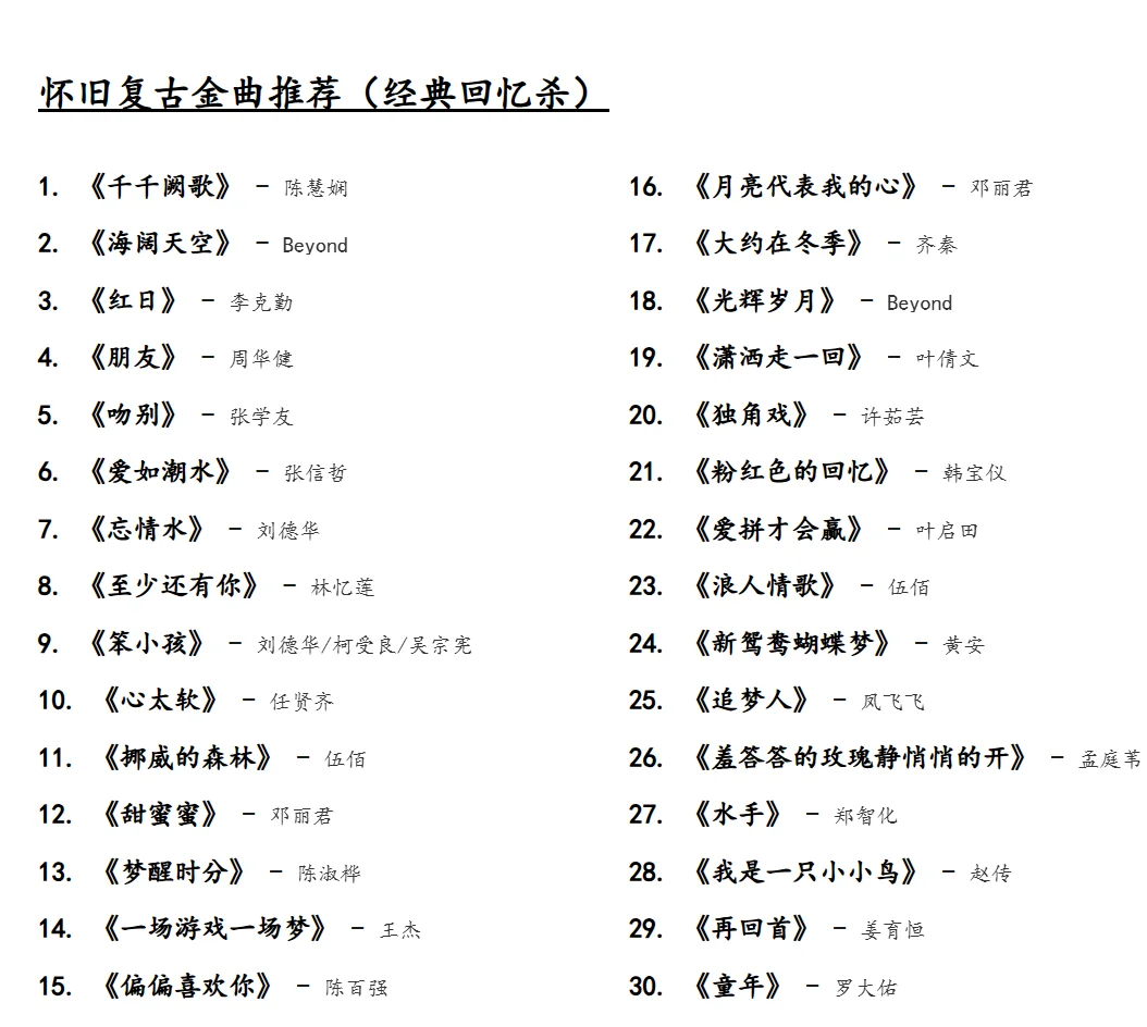 90后专属歌单加长版！KTV必点150首！