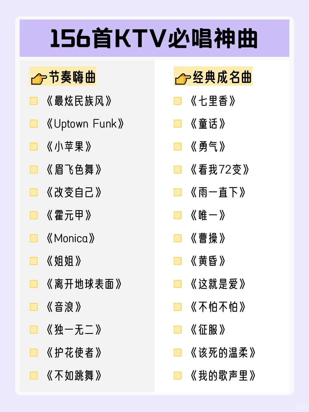 超全分类✨156首KTV必唱歌单