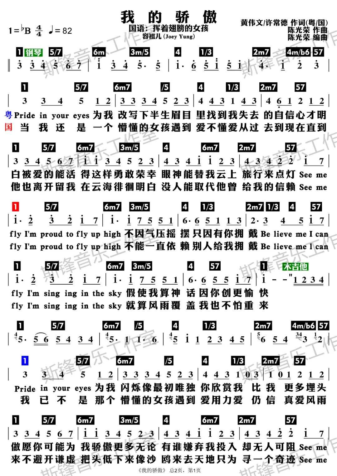 容祖儿的经典歌曲粤语《我的骄傲》和国语《挥着翅膀的女孩》功能谱+原声分享