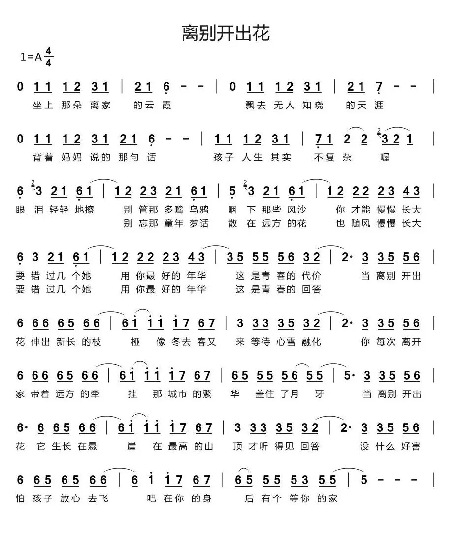 离别开出花#歌曲动态简谱