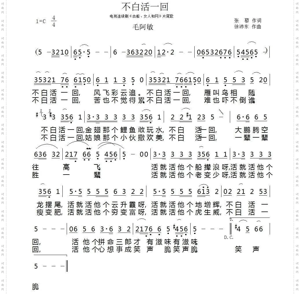 毛阿敏演唱歌曲《不白活一回》