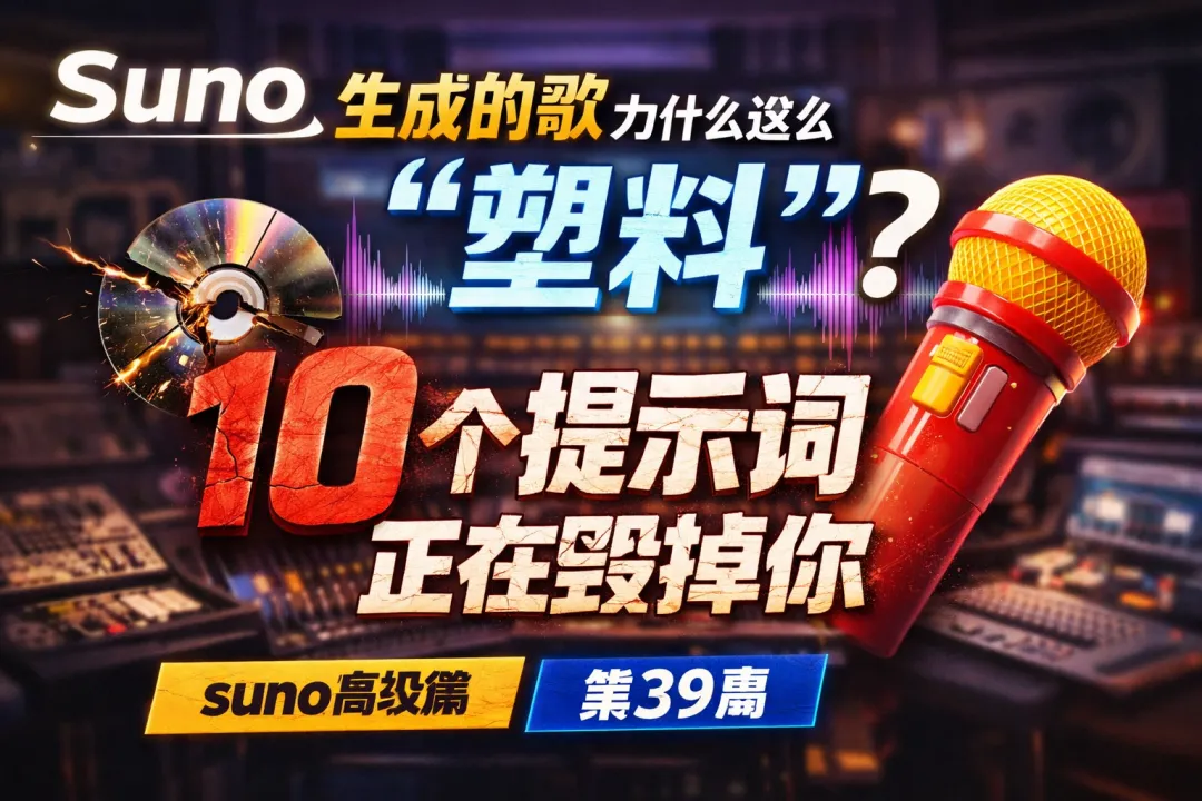 Suno 生成的歌为什么这么“塑料”?10 个提示词正在毁掉你 | suno高级篇 | 第39篇