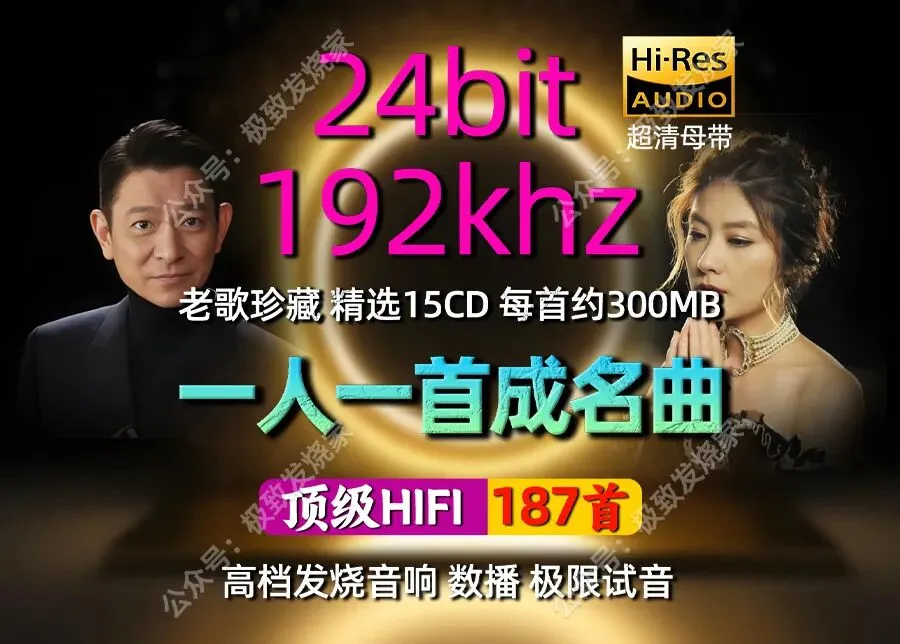 【一人一首经典老歌】HiFi顶级音效母带Hi-Res经典珍藏192khz/24bit高档音响数播转盘U盘