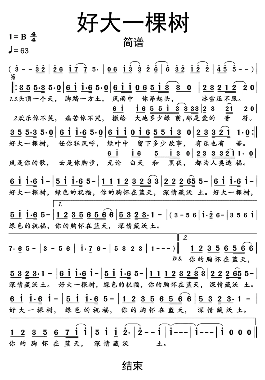 歌《好大一颗树》唱予己