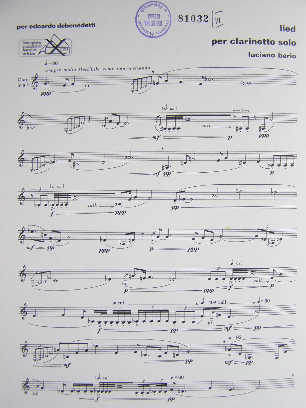 贝里奥 歌曲 Lied 1983 单簧管谱 正谱