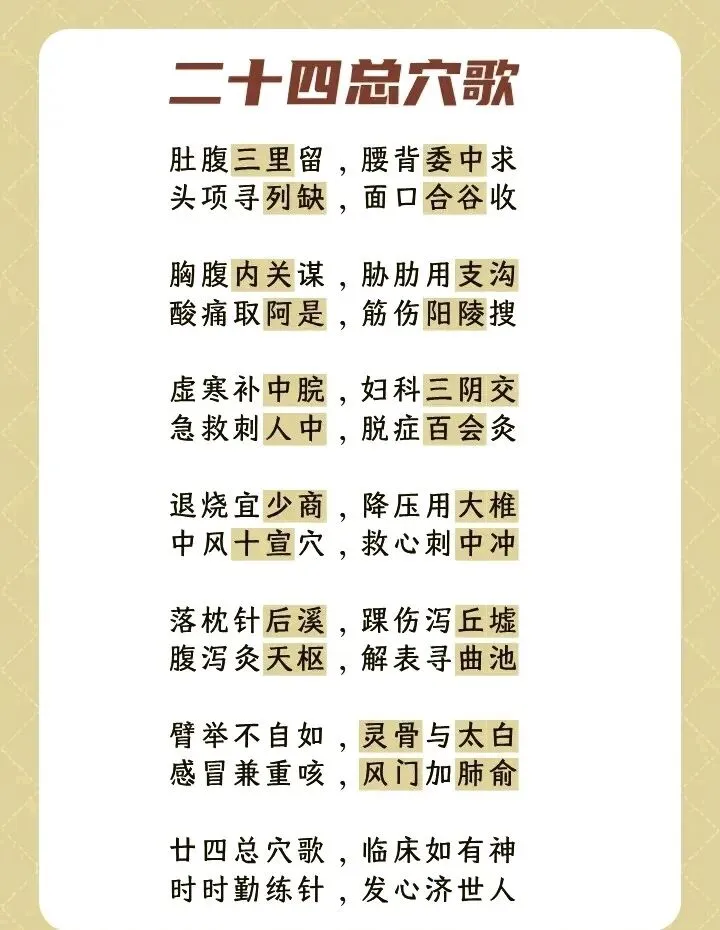 四总穴歌以及24总穴歌(穴位图文版)