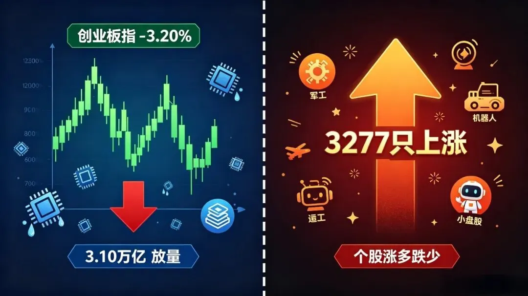 A股上演＂冰与火之歌＂!创业板大跌3.2%,却有3277股逆势飘红,下周紧盯这两个被遗忘的低位方向