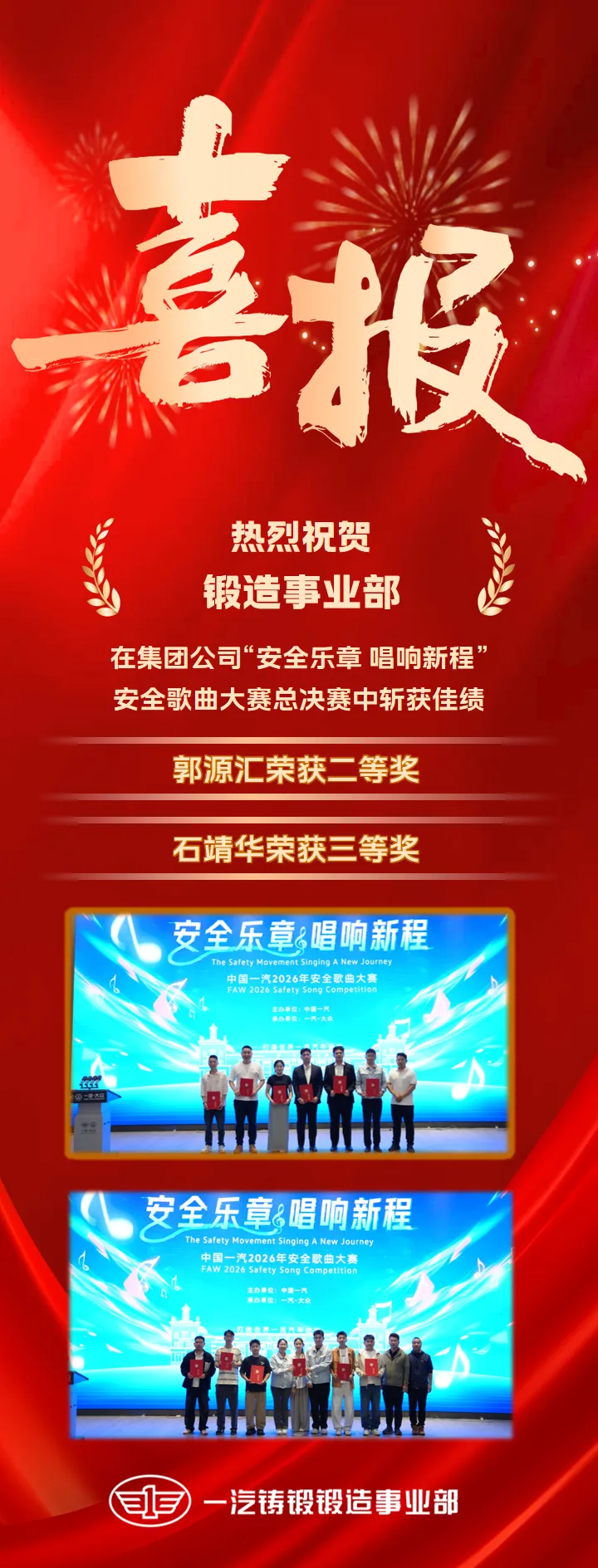 锻造事业部员工在集团公司安全歌曲大赛中斩获佳绩