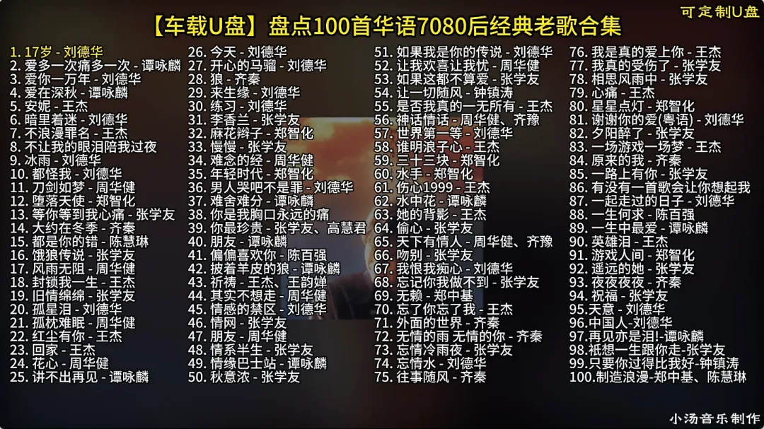 【车载U盘】盘点100首7080后经典老歌合集