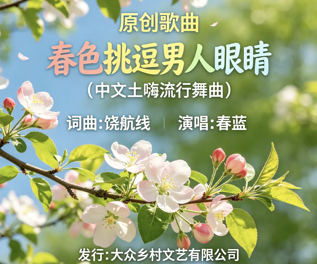 最新原创歌曲:《春色挑逗男人眼睛》词曲:饶航线 演唱:春蓝 发行:大众乡村文艺有限公司