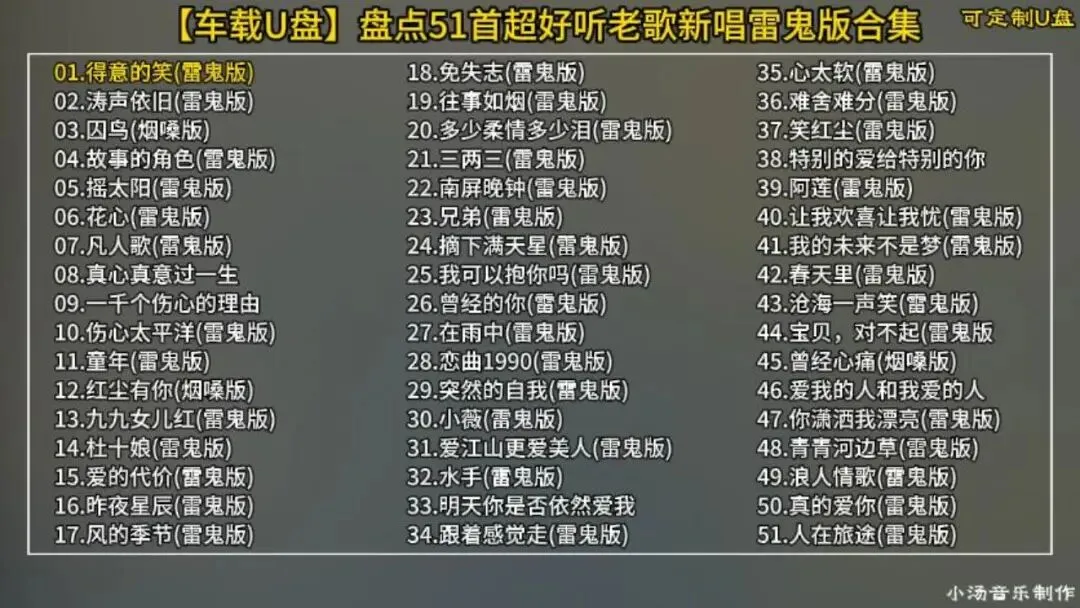 【车载U盘】盘点51首超好听老歌新唱雷鬼版合集