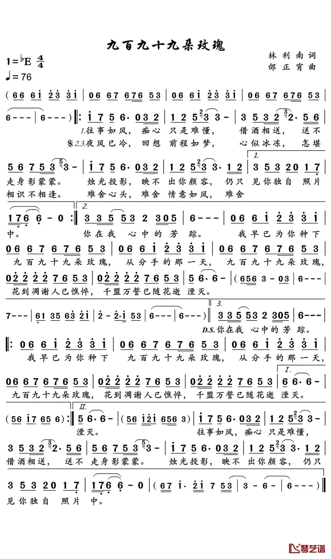 歌曲《九百九十九朵玫瑰》歌词及赏析