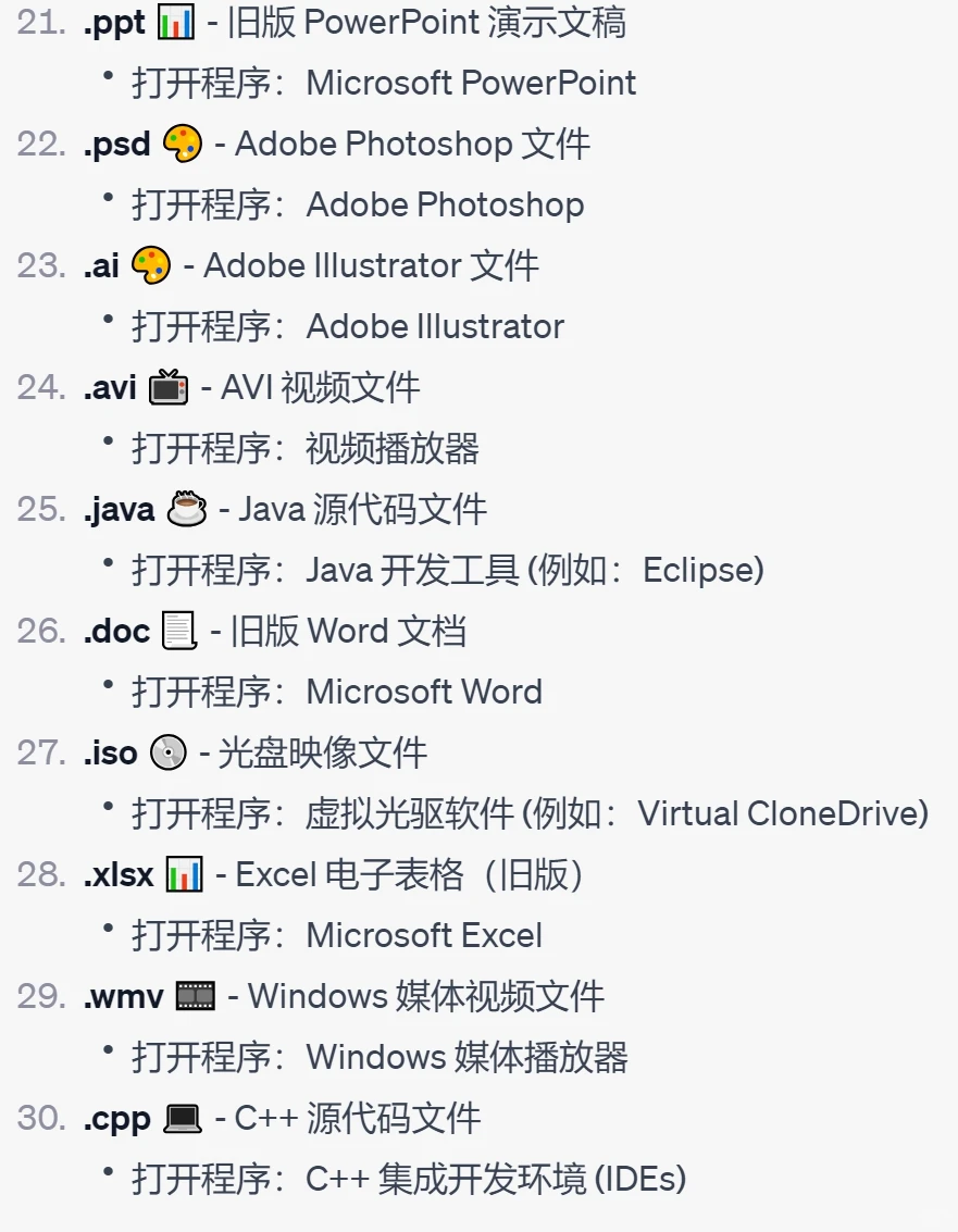 Windows中一些常见文件扩展名和打开方式
