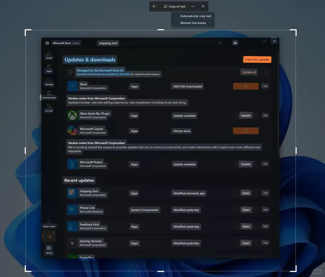 微软Win11新功能上线:无需截图直接薅文字