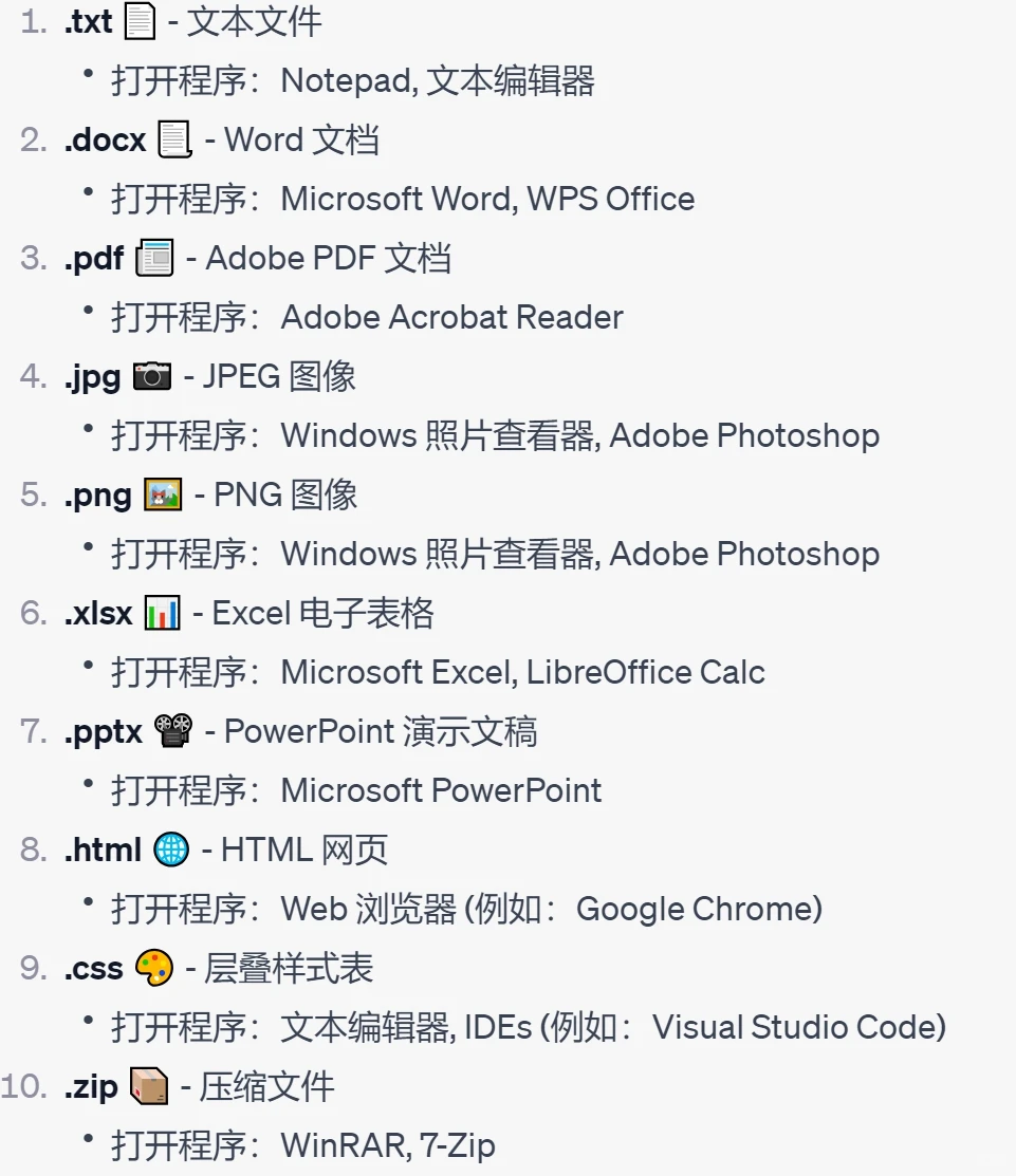 Windows中一些常见文件扩展名和打开方式
