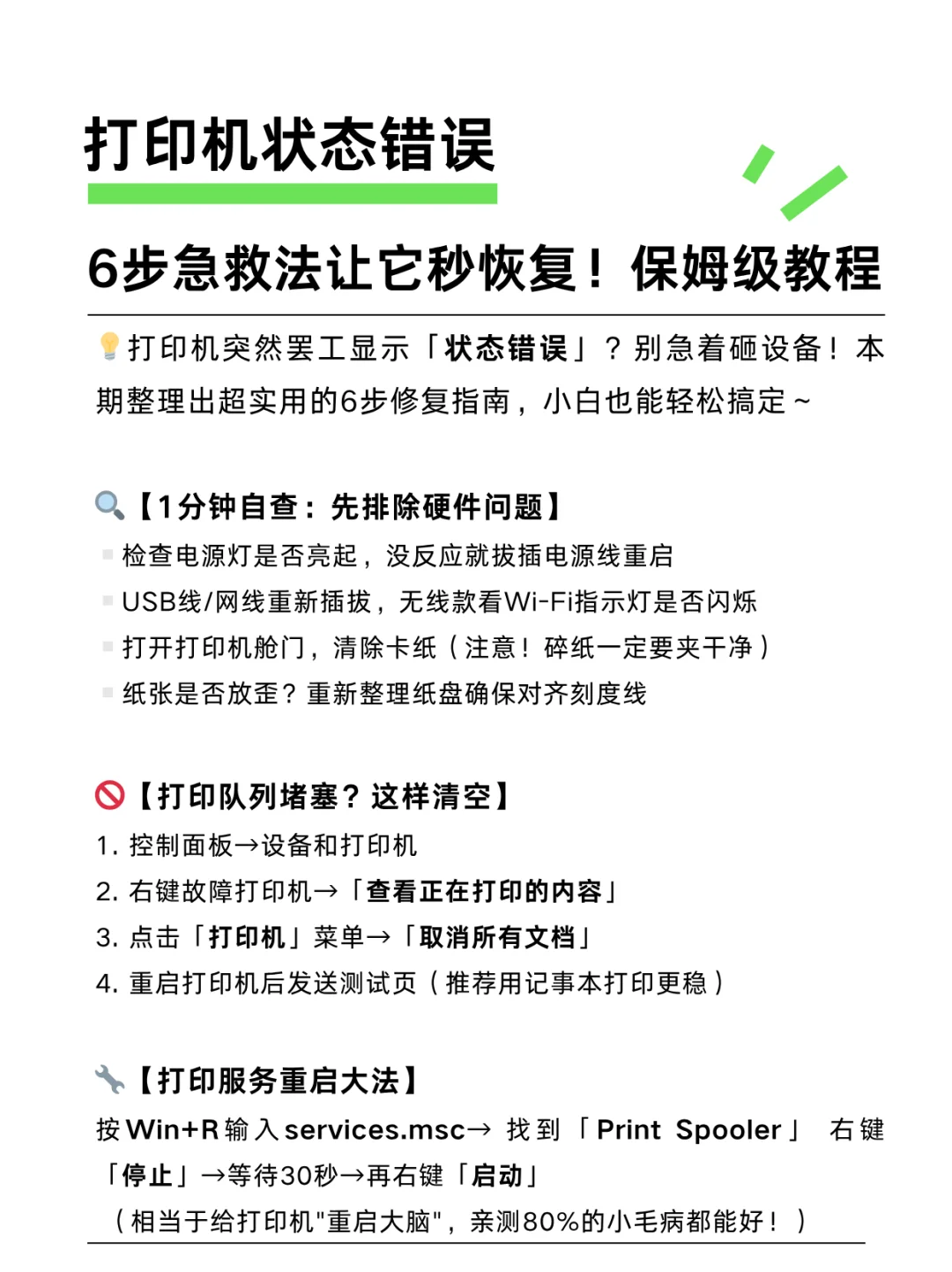 打印机状态错误？6步急救法让它秒恢复！