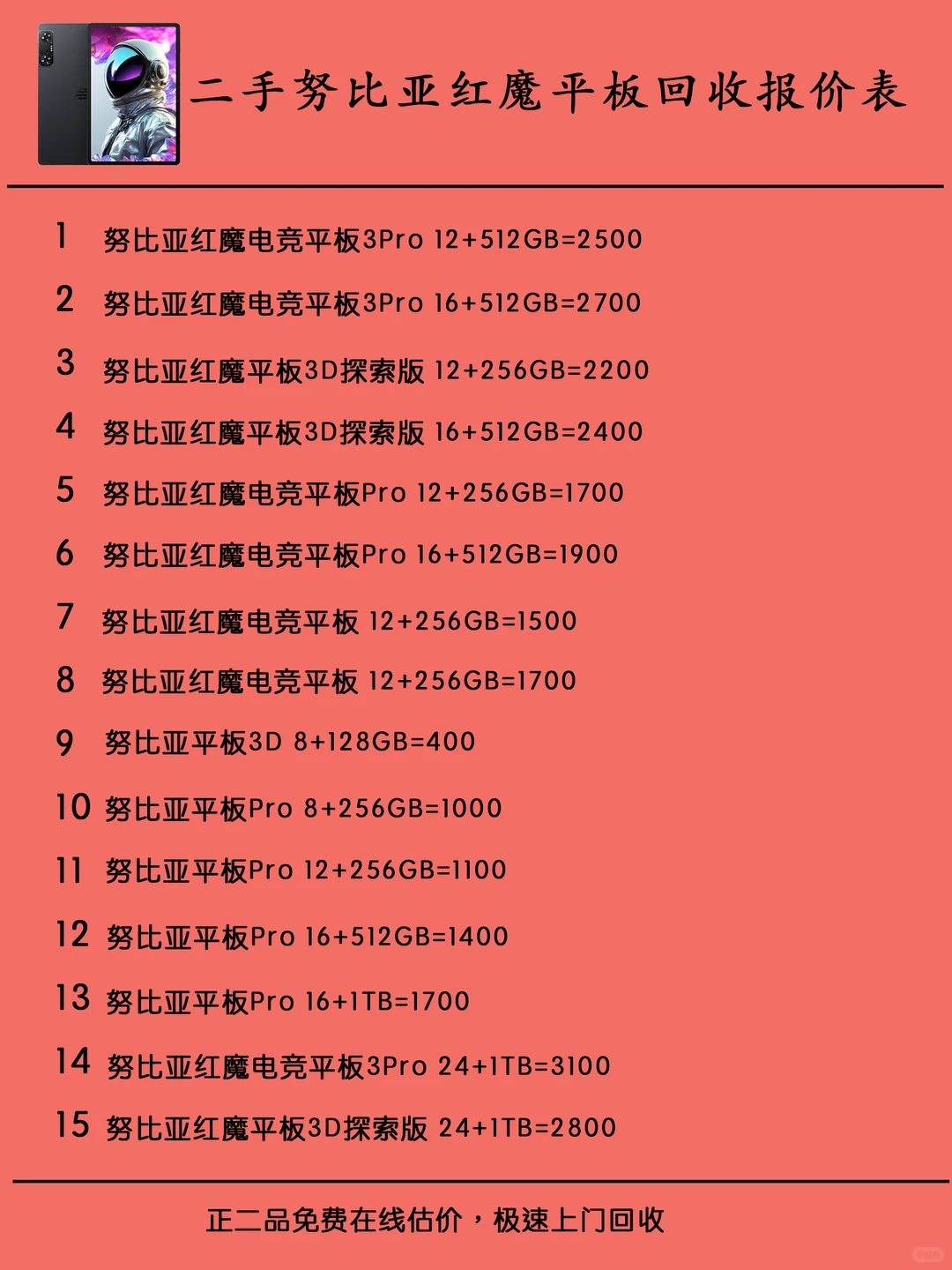 努比亚红魔电竞平板电脑回收报价