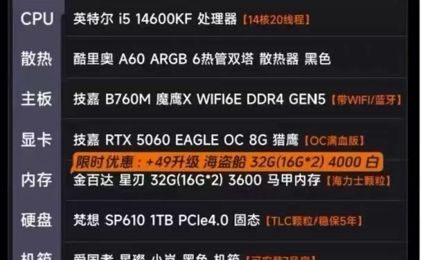 收了一台电脑14600+5060