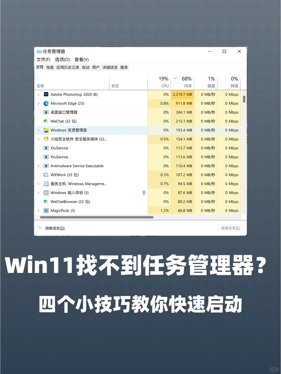 Win11任务管理器如何打开？4招教你开启