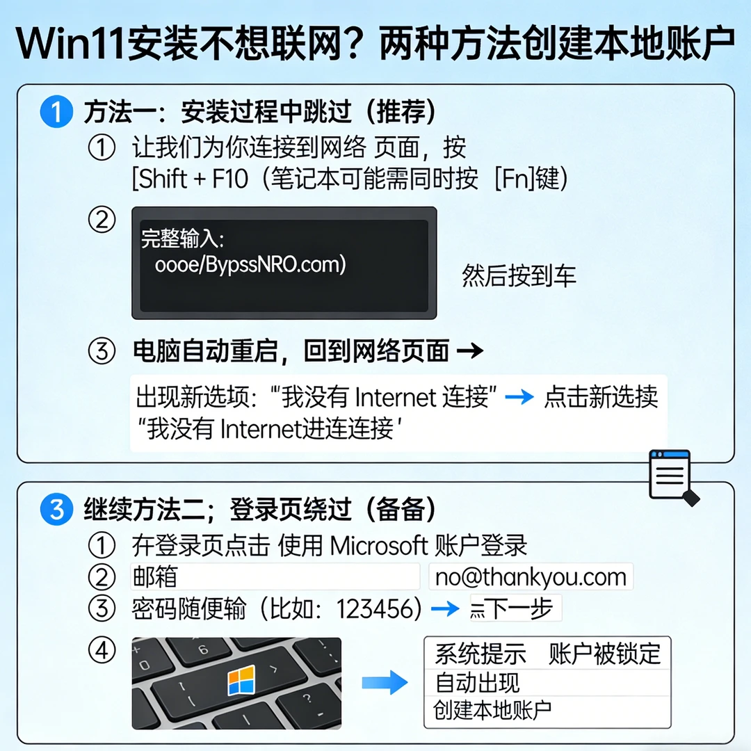 显卡不亮？Win11强制联网？蓝屏？