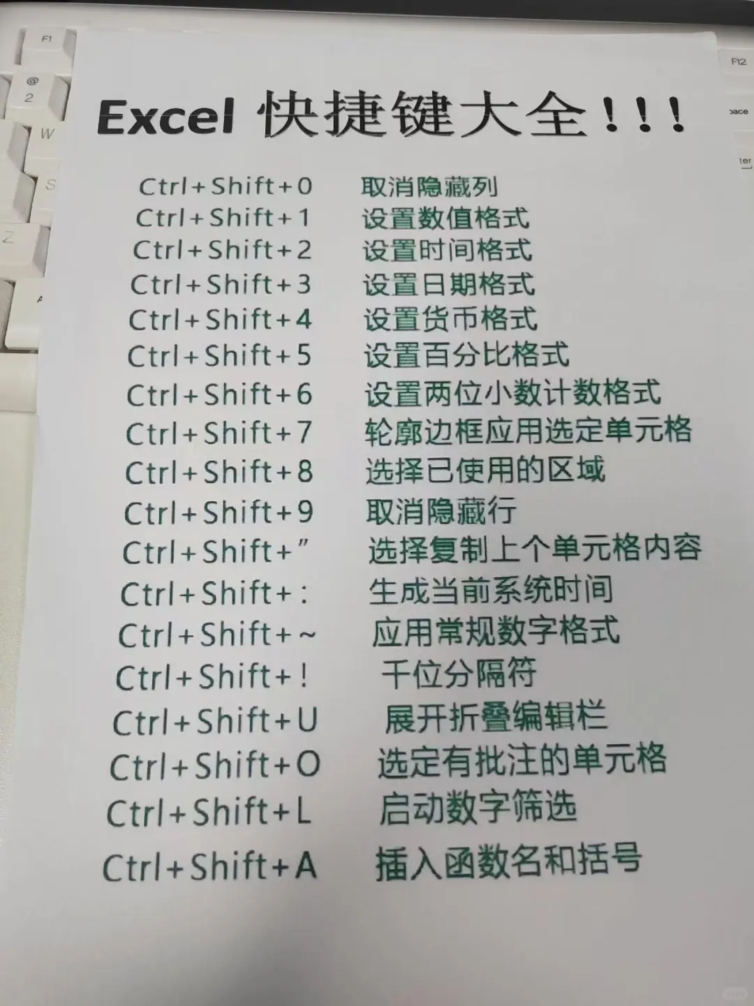 Excel快捷键大全!!