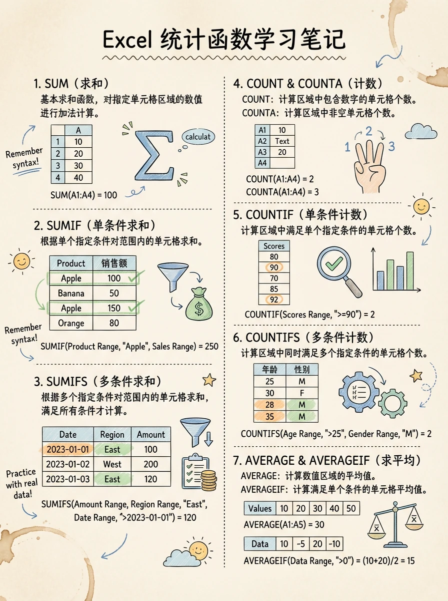 Excel函数学习笔记，综合整理！