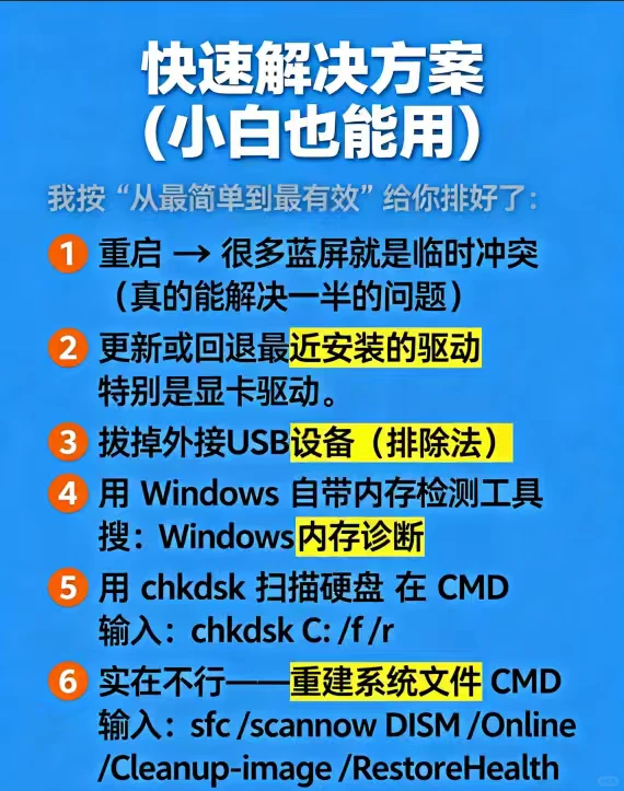 电脑蓝屏解决思路