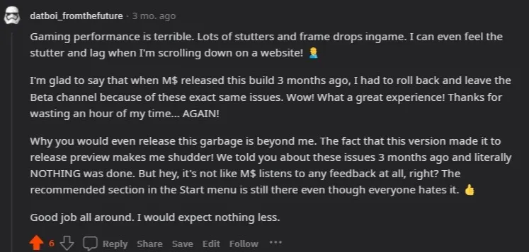 由于重大性能问题,微软取消了部分电脑的Windows 11 22H2