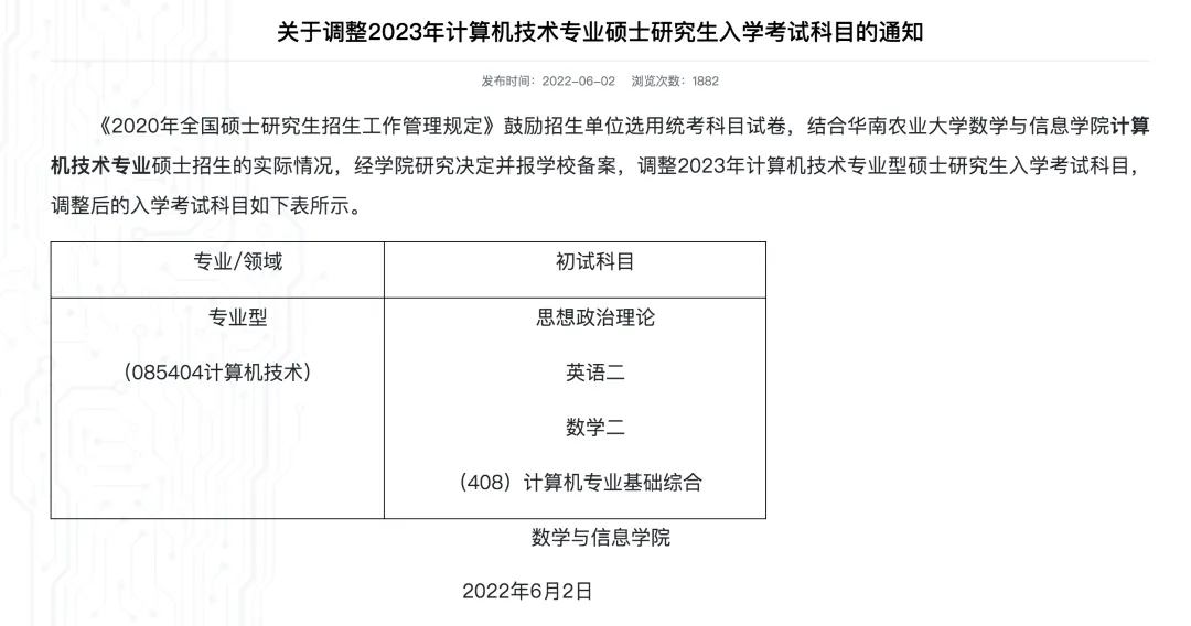 华南农业大学计算机技术官宣改考408,复试有上机测试
