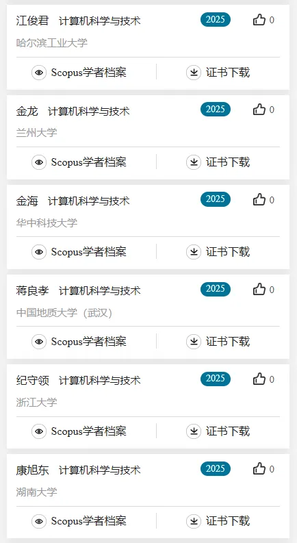 2025计算机科学与技术学科,全国“高被引学者”名单公布!