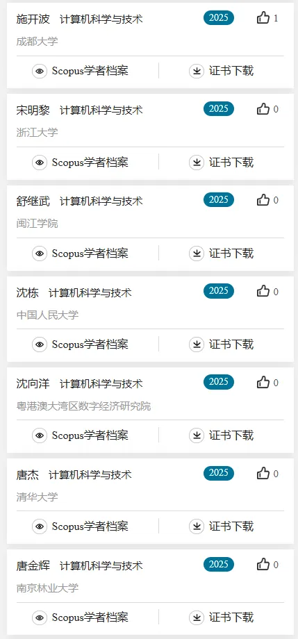 2025计算机科学与技术学科,全国“高被引学者”名单公布!