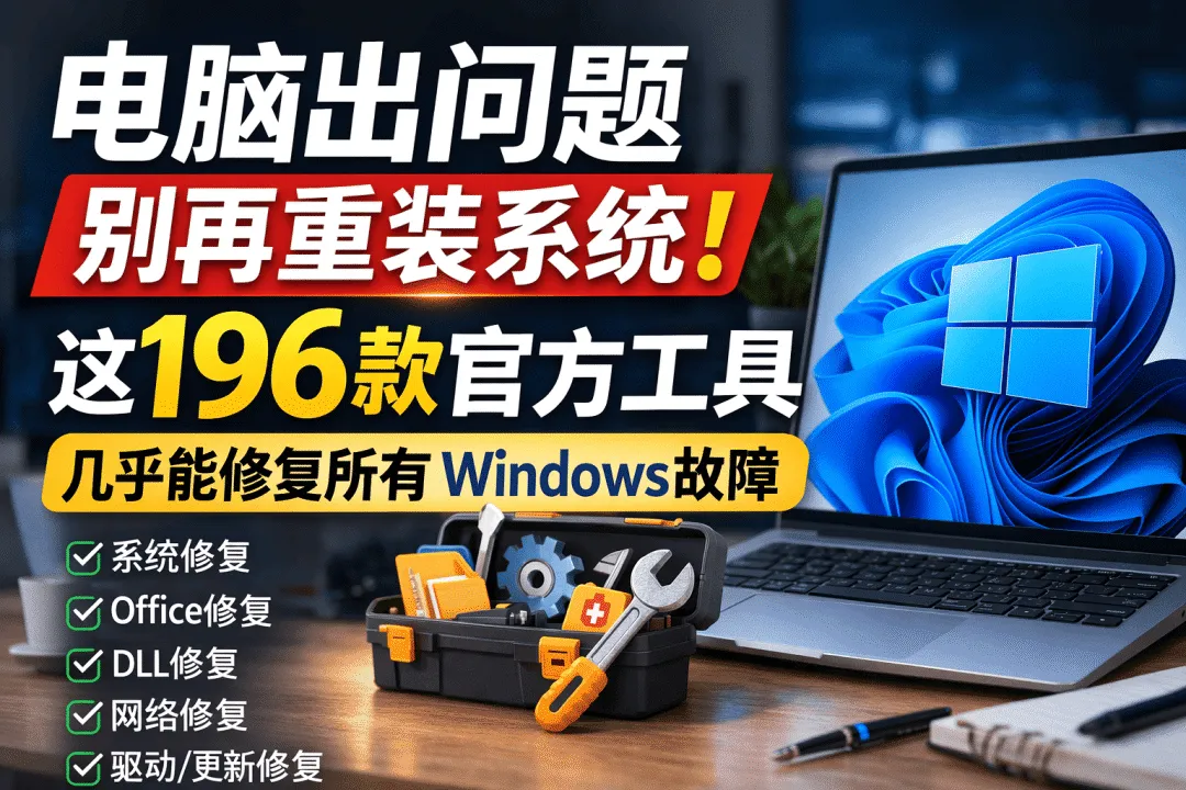 电脑出问题别再重装系统!这196款官方工具,几乎能修复所有Windows