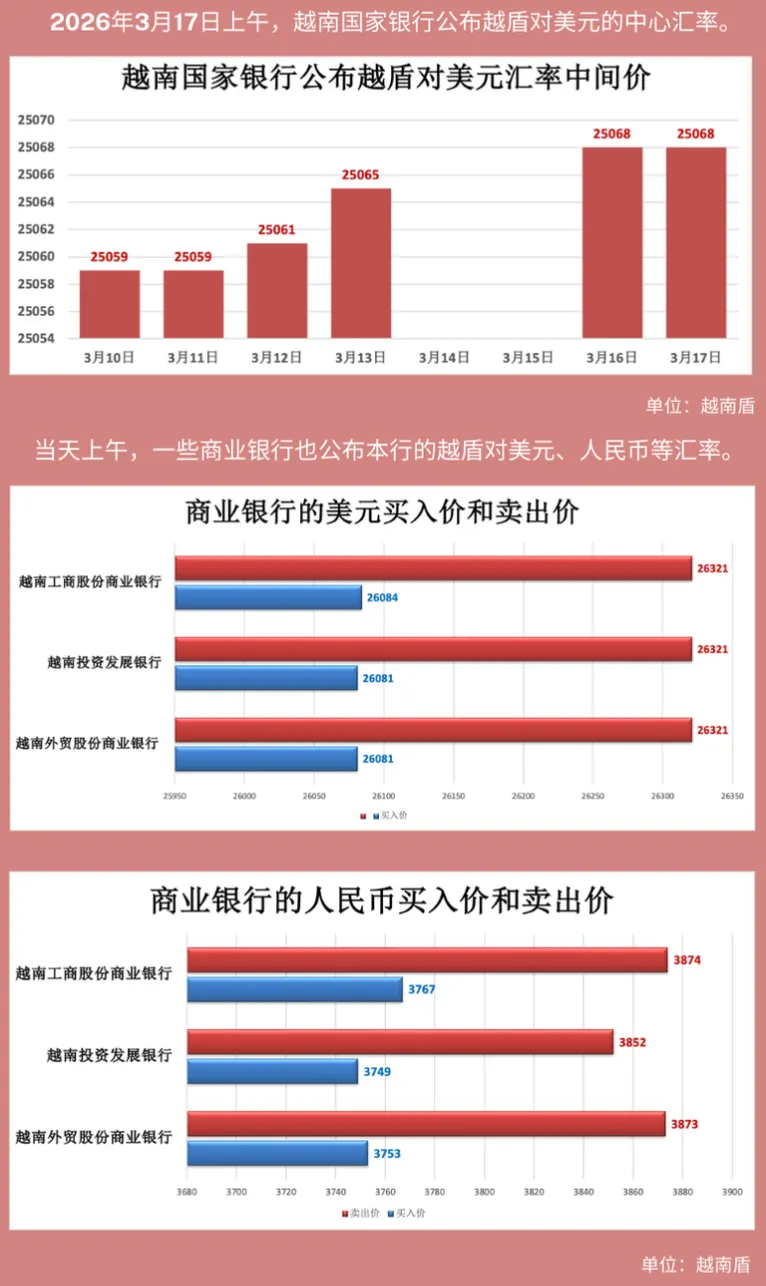 3月17日:越南市场美元和人民币价格[附参考汇率]