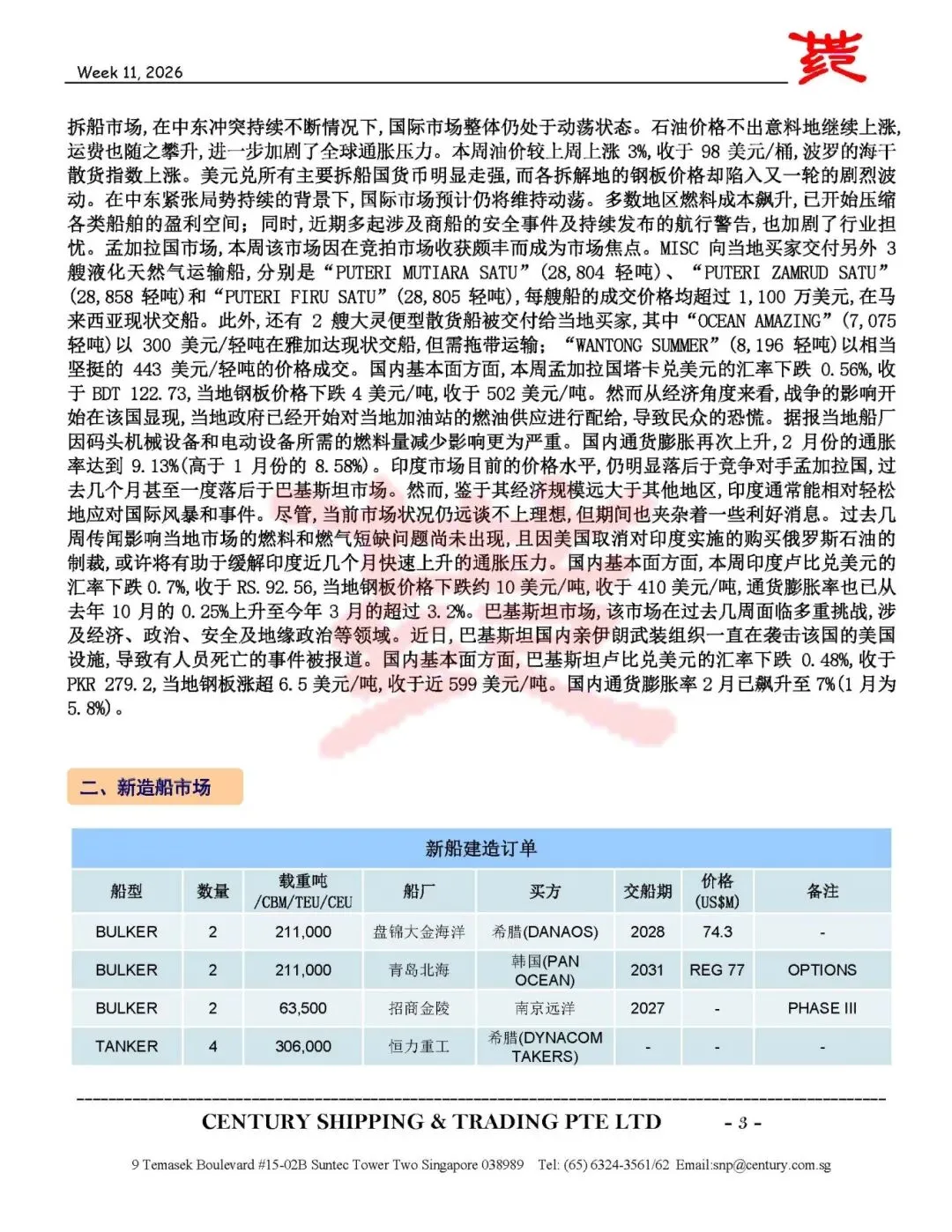 第11周船舶交易市场报告
