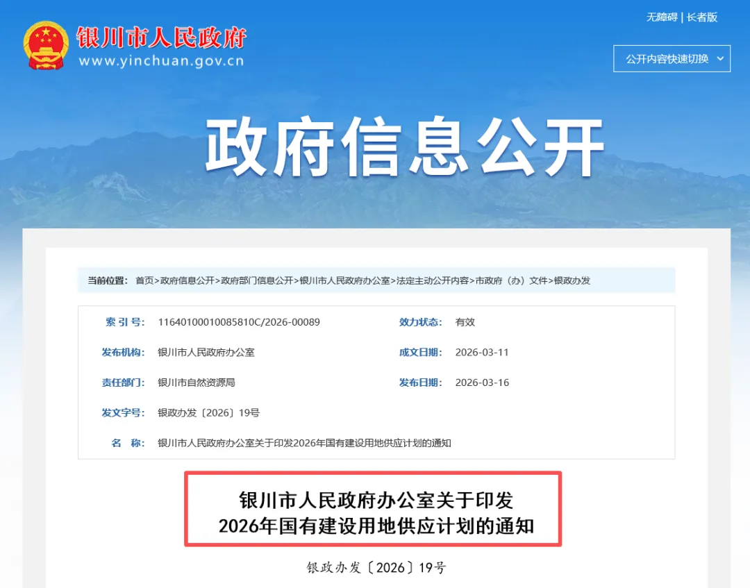 重磅来袭!银川市区2026年招拍挂市场计划供应商住用地1148亩