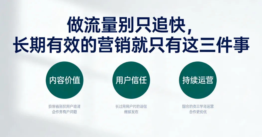 做流量别只追快,长期有效的营销就只有这三件事