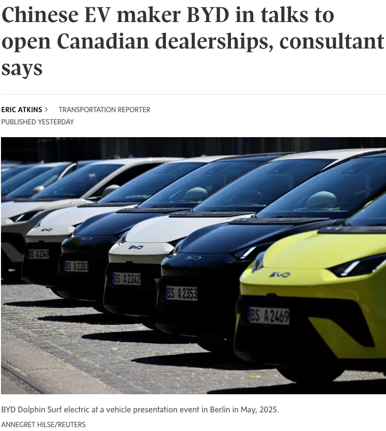 中国两大电动车巨头进军加拿大市场!计划一年内开设20个经销店,首先在多伦多!一半售价低于$3.5万