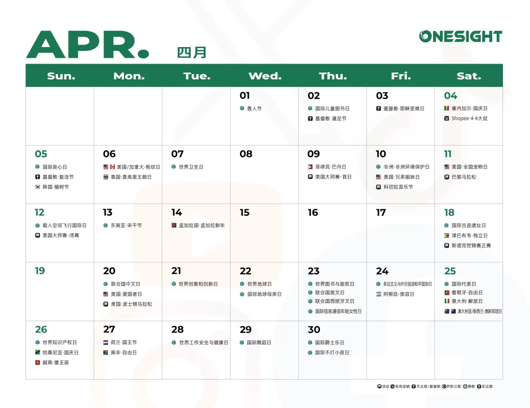 4月海外营销日历:复活节,世界创意和创新日,全国宠物日,世界地球日,联合国中文日…